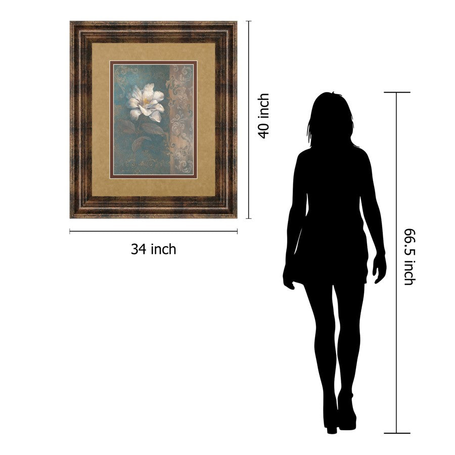 Classy Living White Bloom Wall Art 34x40in | Contemporary Botanical Print with Dark Chocolate Frame | Living Room & Bedroom Decor | 34 x 40 | Model DM5205