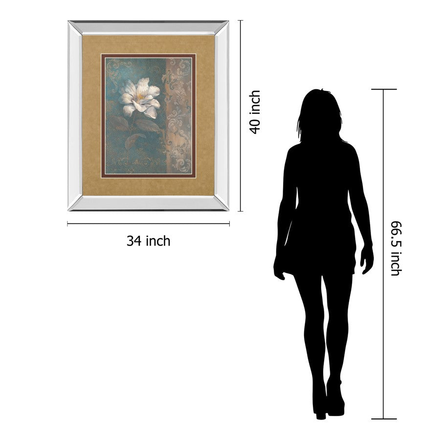 Classy Living White Bloom 34x40 Wall Art | Contemporary Botanical Print with Mirrored Frame | Living Room, Bedroom & Office Decor | 3 x | Model DM5205MF
