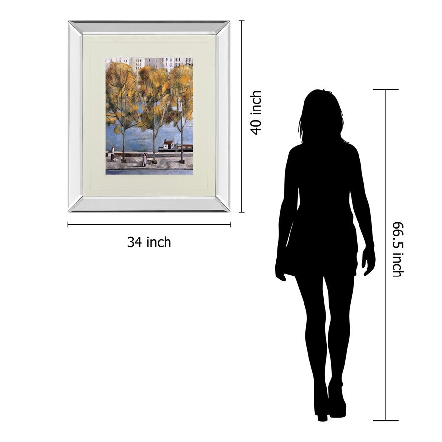 Classy Living Parisian Autumn Wall Art 34x40in | Transitional Mirrored Frame | Living Room & Office Decor | 34 x 40 x 3 in | Model DM5347MF