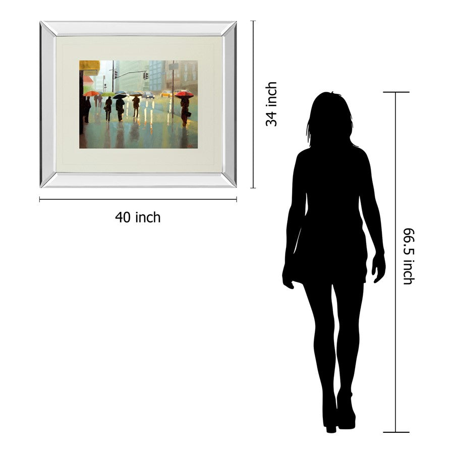 Classy Living Rainy City Stroll 40x34in Wall Art | Transitional Mirrored Frame | Living Room & Office Decor | 40 x 34 x 3 in | Model DM5394MF
