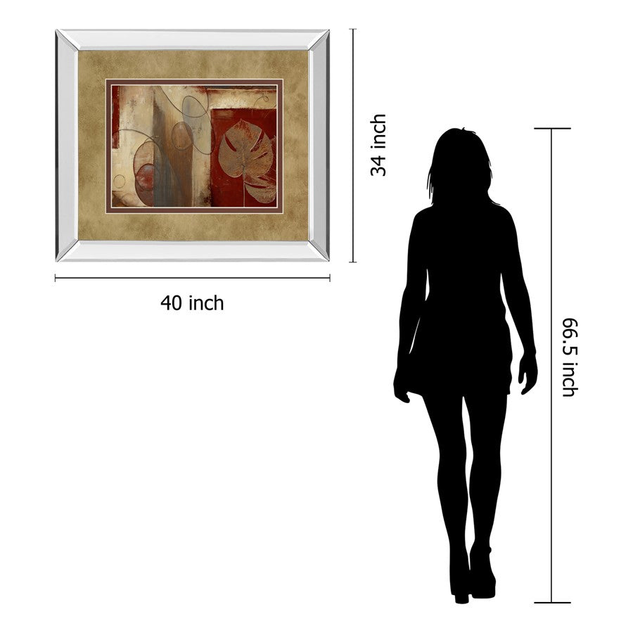 Classy Living Crimson Leaf Harmony 40x34in Wall Art | Transitional Mirrored Frame Botanical Print | Living Room & Office Decor | 40 x 34 | Model DM5427MF
