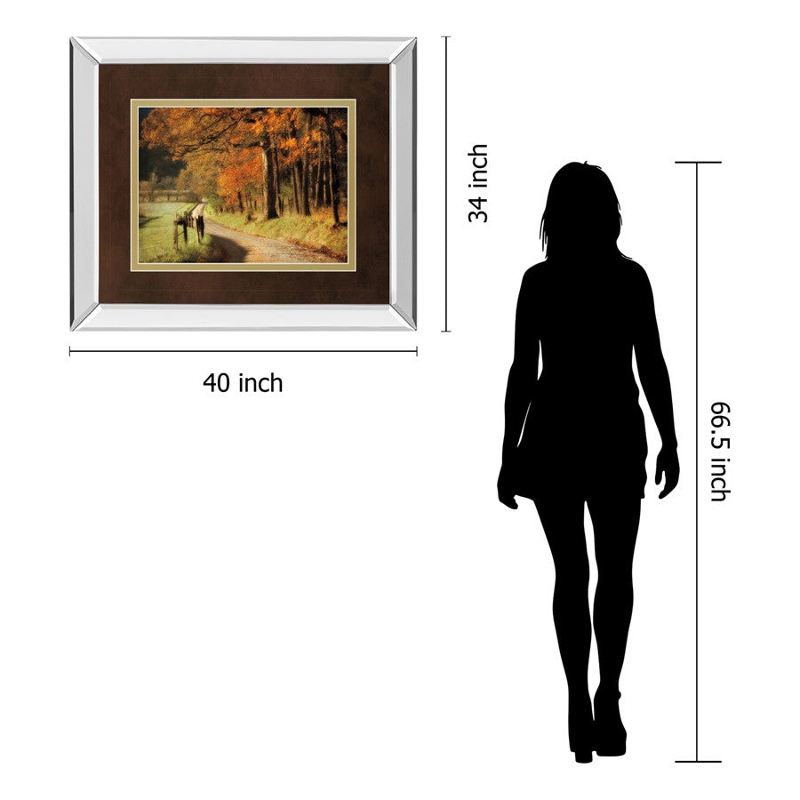 Classy Living Autumn Road 40x34in Wall Art | Country/Farmhouse Mirrored Frame and Double Matting | Living Room & Office Decor | 3 x 40 x | Model DM5441MF
