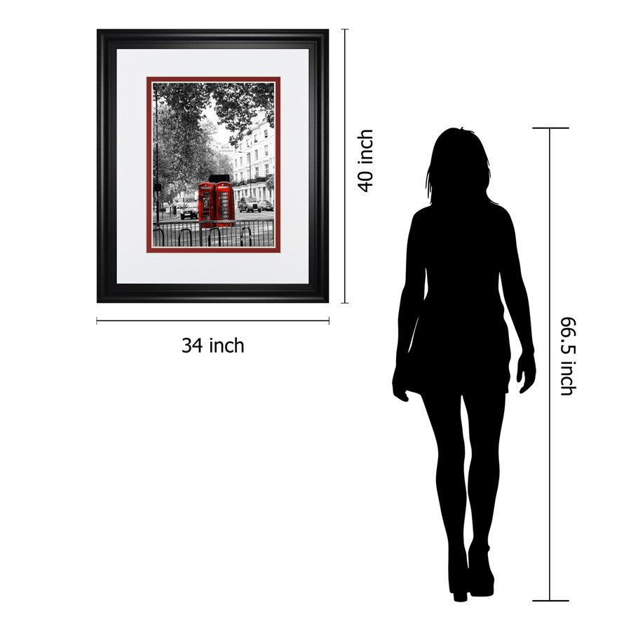 Classy Living Red Booths Wall Art 34x40in | Contemporary Black MDF Frame with Real Glass | Living Room & Office Decor | 34 x 40 x 1 in | Model DM5522