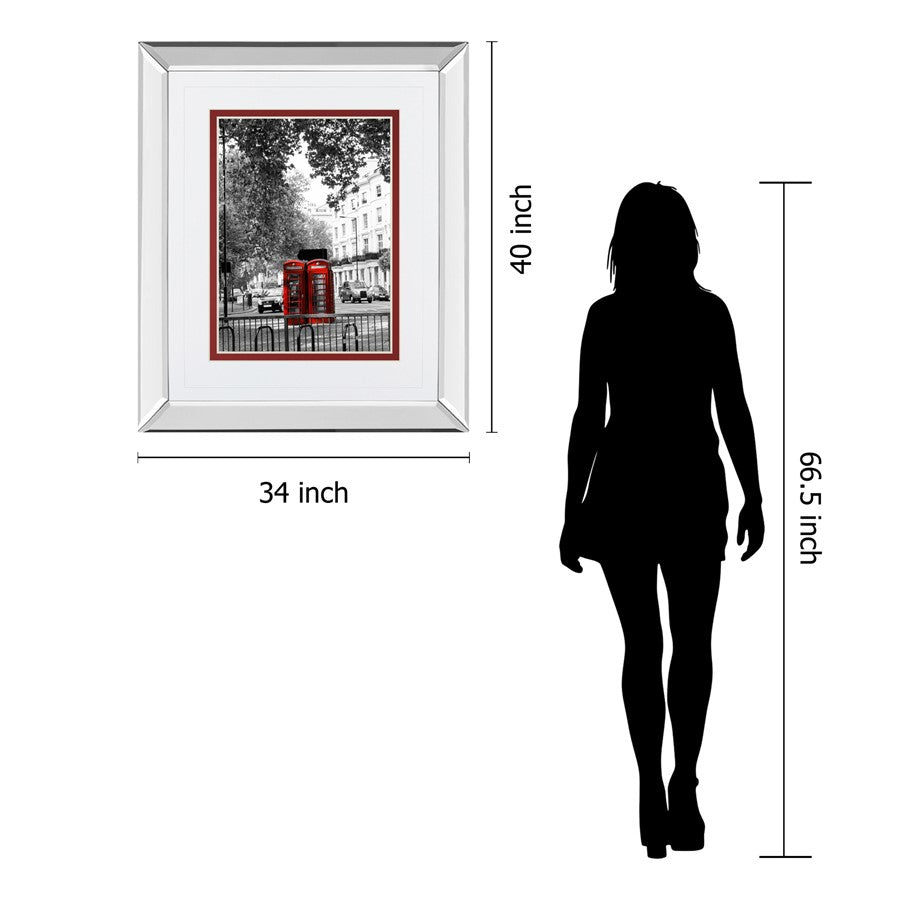 Classy Living Red Booths Wall Art 34x40in | Contemporary Mirrored Frame | Living Room & Office Decor | 34 x 40 x 3 in | Model DM5522MF