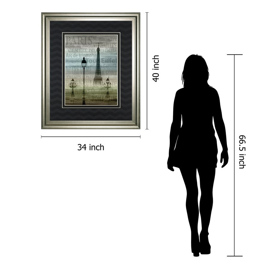 Classy Living Paris Landmarks Wall Art 34x40in | Transitional Silver Serenity MDF Frame | Living Room & Office Decor | 34 x 40 x 1 in | Model DM5524