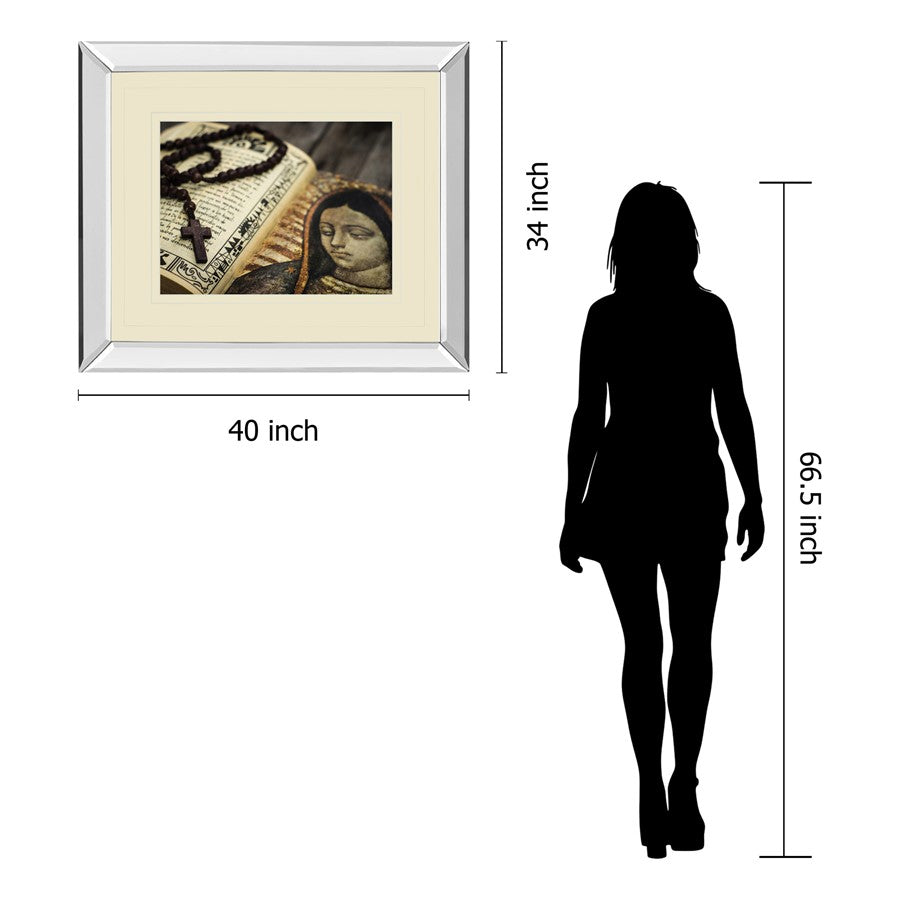 Classy Living Rosary Reflection Wall Art 40x34in | Contemporary Mirrored Frame | Living Room & Study Spiritual Decor | 40 x 34 x 3 in | Model DM5562MF