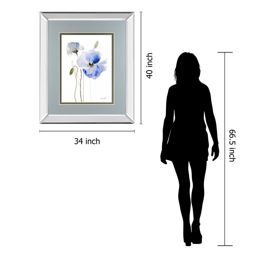 Classy Living Blue Poppy Grace 34x40in Wall Art | Contemporary Mirrored Frame and Double Mat | Living Room & Bedroom Decor | 34 x 40 x 3 | Model DM5575MF