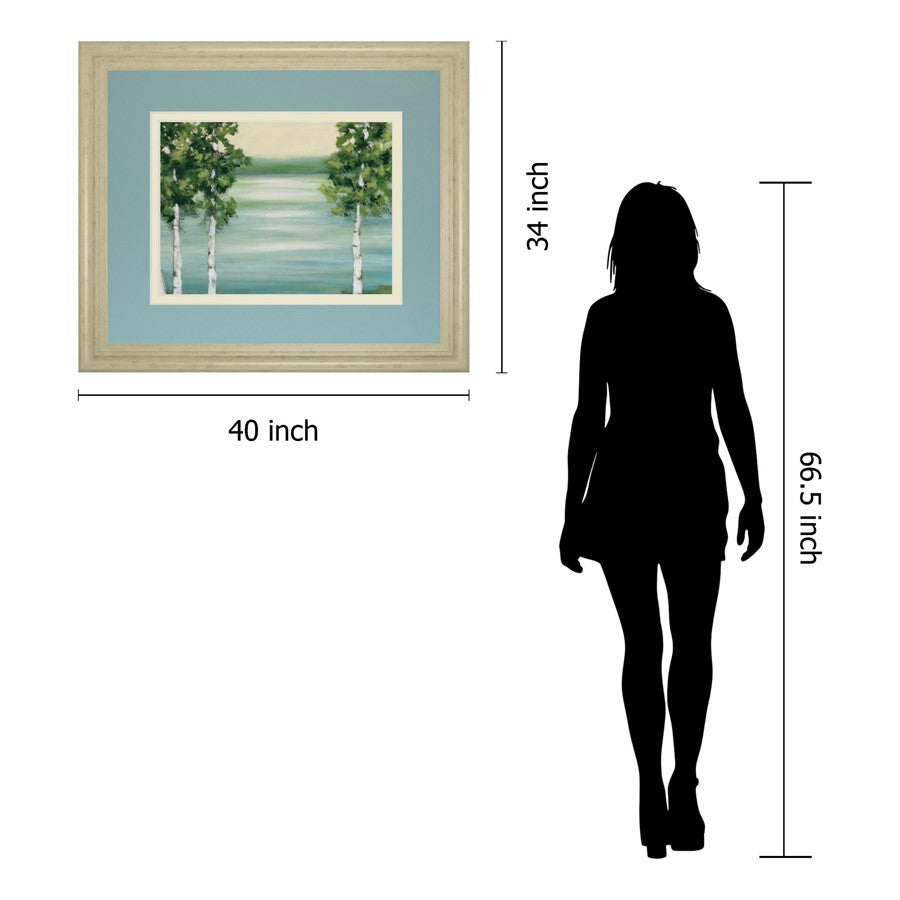 Classy Living Serene Birch Lake 40x34in Wall Art | Transitional Ivory Bliss MDF Frame | Living Room & Bedroom Nature Decor | 1 x 40 x 34 in | Model DM5609