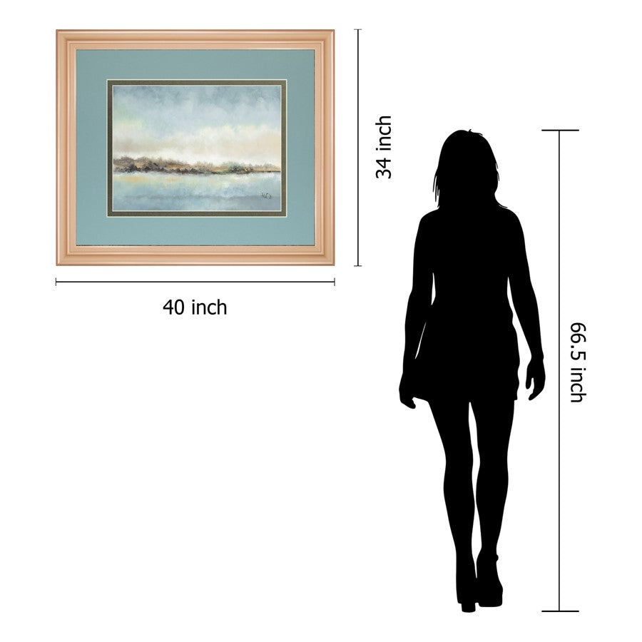 Classy Living Serene Coastline 40x34in Wall Art | Transitional Rose Gold MDF Frame Paper Print | Living Room & Bedroom Tranquil Decor | 40 | Model DM5610