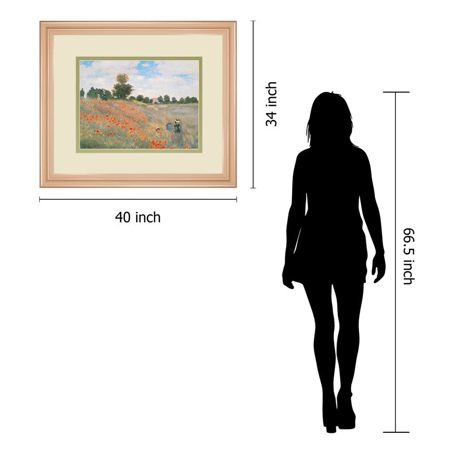 Classy Living Wild Poppies View 40x34in Wall Art | Transitional Rose Gold MDF Frame & Paper Print | Living Room & Bedroom Decor | 40 x 34 x | Model DM5699