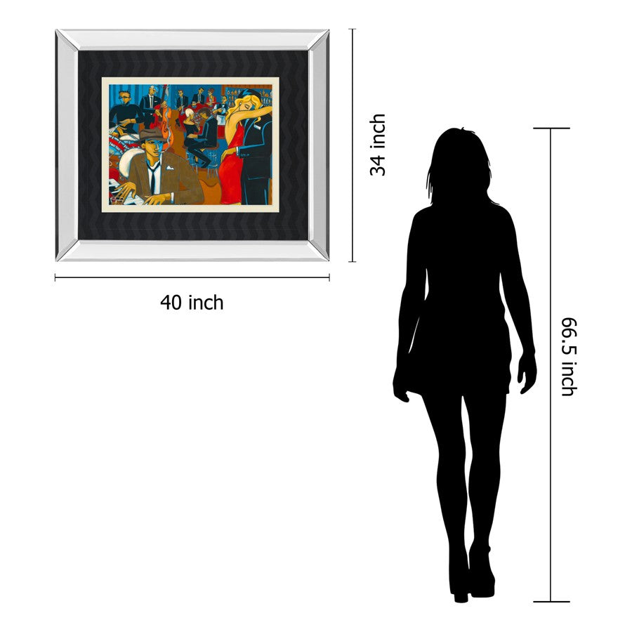 Classy Living After Hours 40x34in Wall Art | Contemporary Mirrored Frame Jazz Club Scene | Living Room & Entertainment Space Decor | 3 x | Model DM5704MF