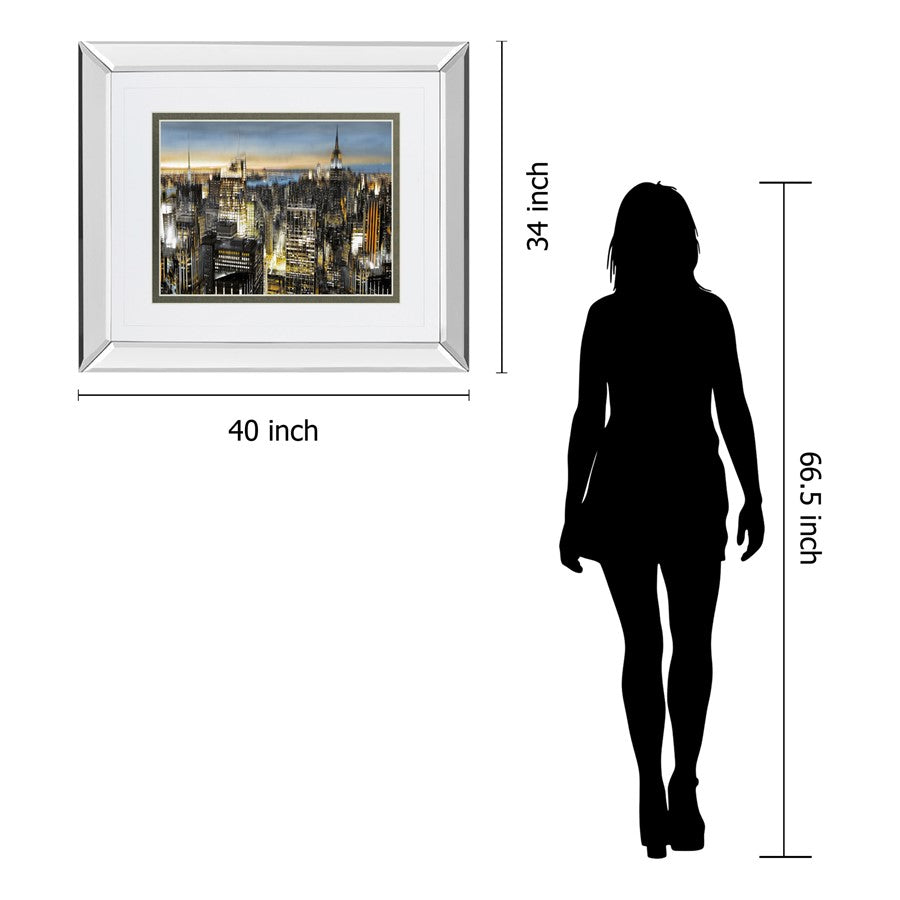 Classy Living Urban Twilight 40x34in Rectangular Wall Art | Transitional Mirrored Frame and Double-Matted Cityscape | Living Room & | Model DM5733MF