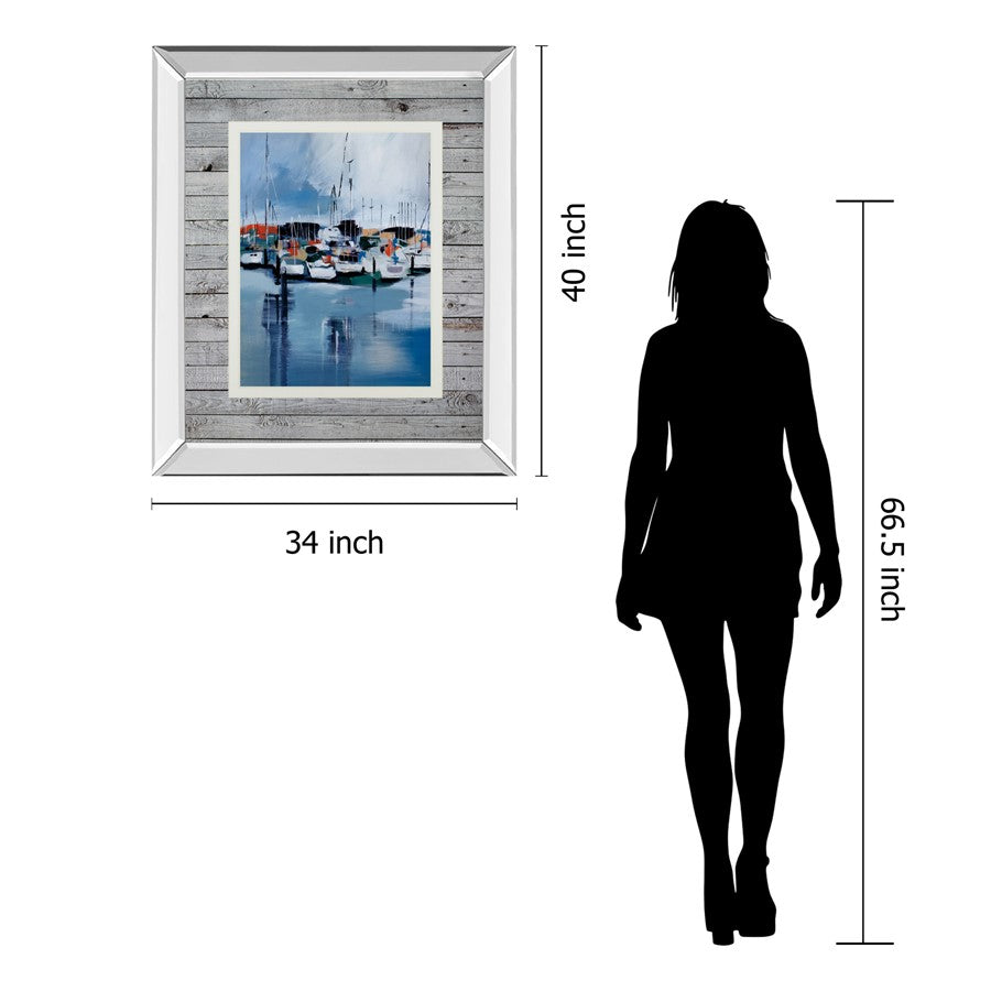 Classy Living Harbor Reflections 34x40in Wall Art | Contemporary Coastal Mirrored Frame | Living Room & Office Decor | 34 x 40 x 3 in | Model DM5776MF