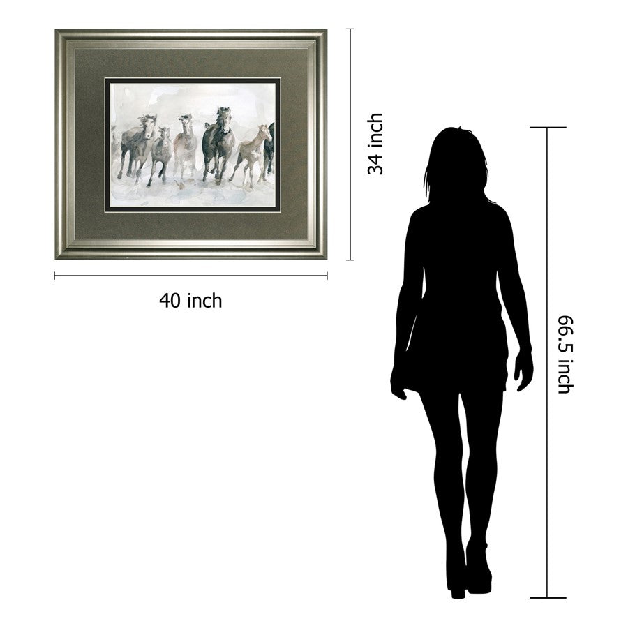 Classy Living Graceful Herd 40x34in Wall Art | Traditional Silver Serenity MDF Frame | Living Room & Office Decor | 1 x 40 x 34 in | Model DM5794