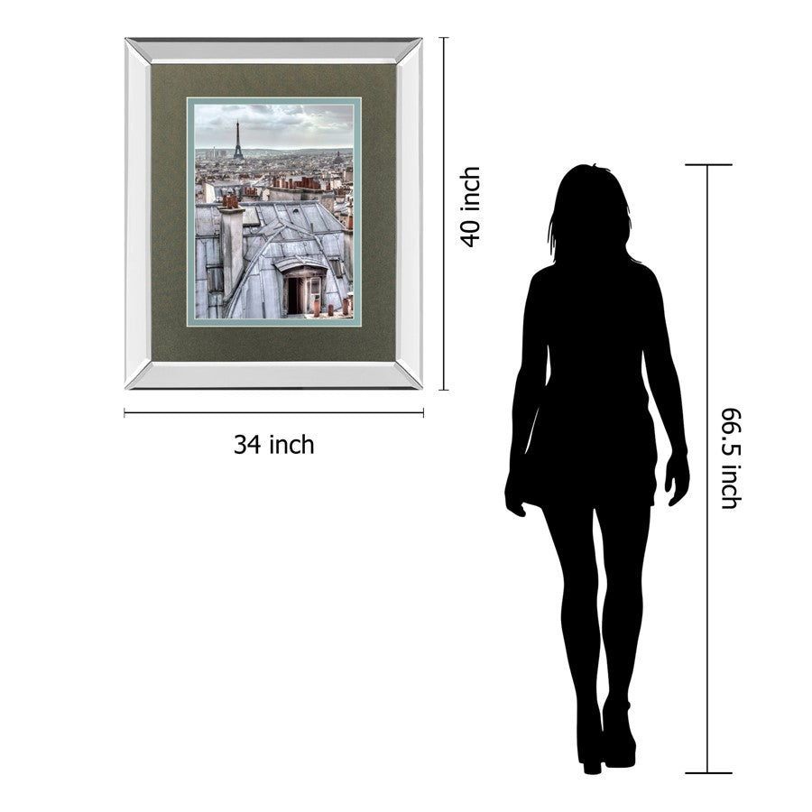Classy Living Summer Breeze 34x40in Wall Art | Contemporary Mirrored Frame Paris Rooftop | Living Room & Office Decor | 34 x 40 x 3 in | Model DM5805MF