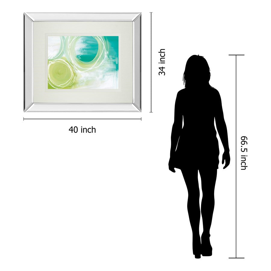 Classy Living Serene Swirls 40x34in Wall Art | Contemporary Abstract Teal Green on Mirrored Frame | Living Room & Bedroom Decor | 3 x 40 | Model DM5806MF
