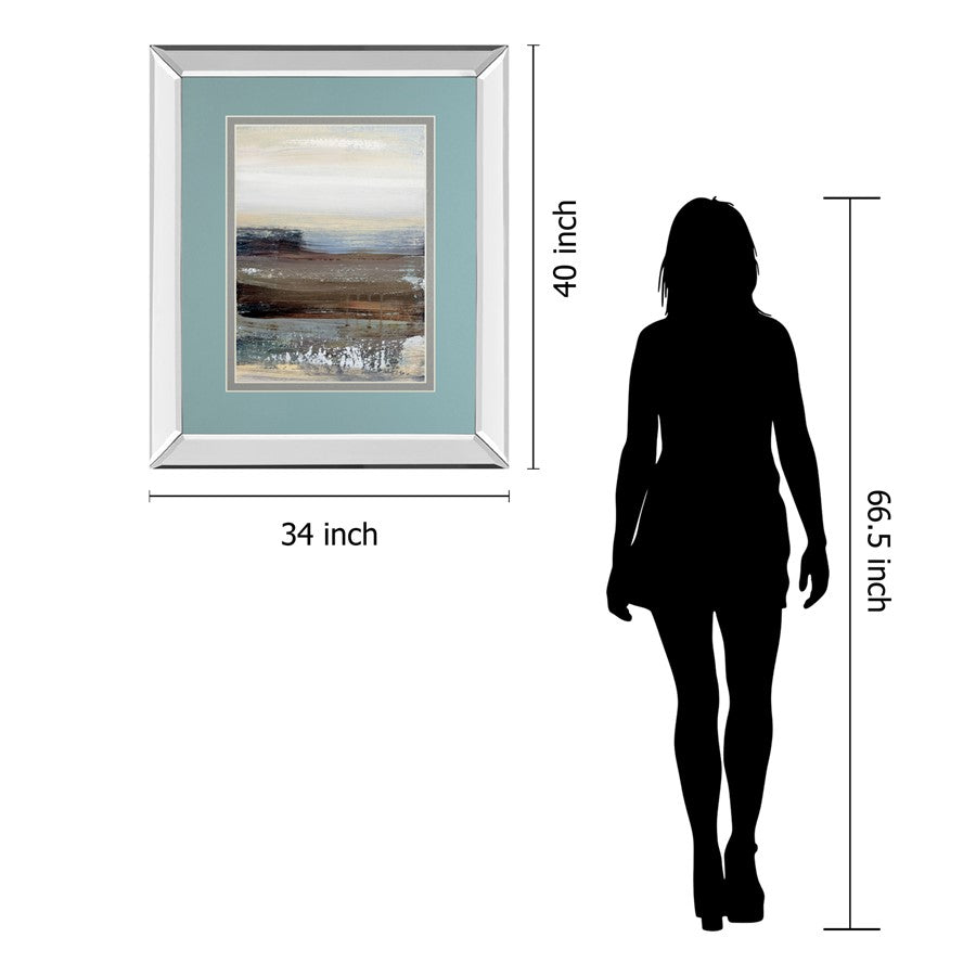 Classy Living Misty Lakeview 34x40in Wall Art | Contemporary Abstract Mirrored Frame | Living Room, Office & Bedroom Decor | 34 x 40 x 3 | Model DM5813MF