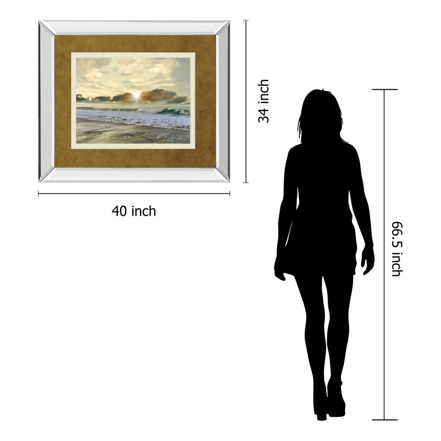 Classy Living Coastal Sunrise 40x34in Wall Art | Contemporary Mirrored Frame | Living Room & Bedroom Coastal Decor | 3 x 40 x 34 in | Model DM5833MF