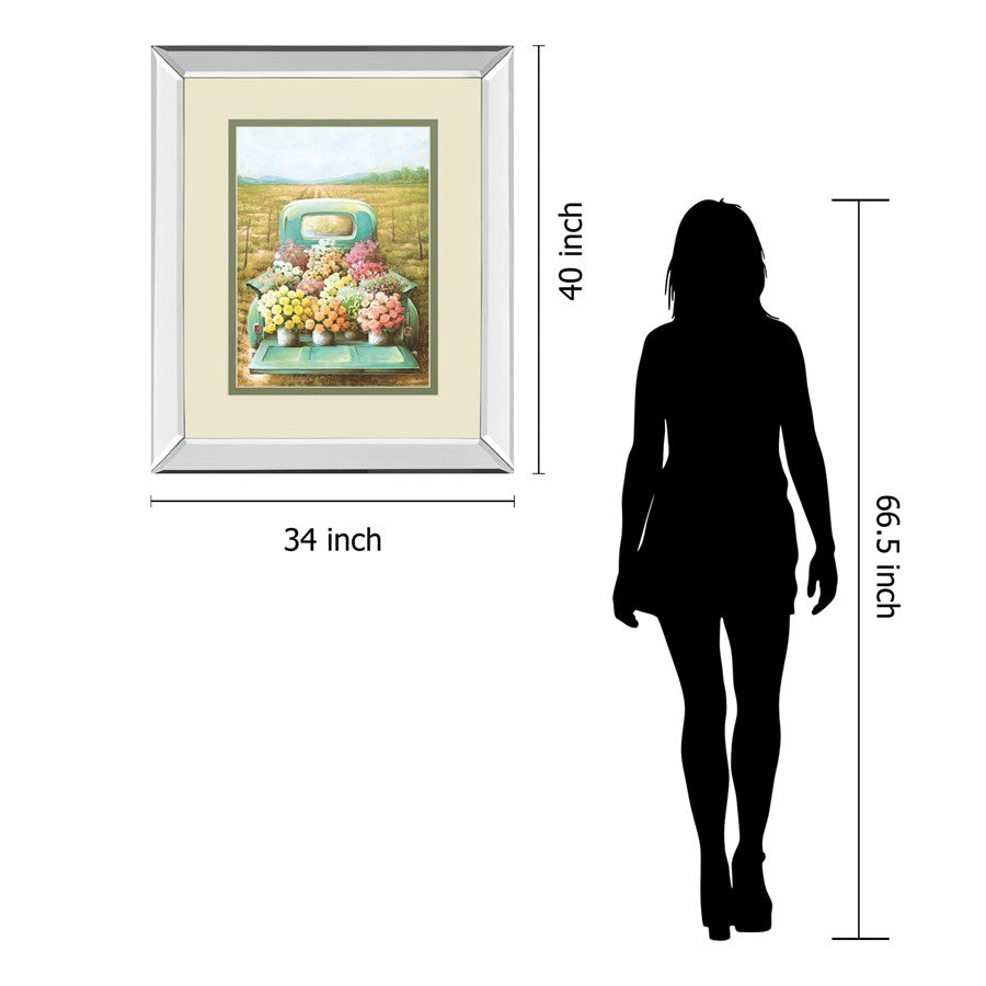 Classy Living Vintage Blooms 34x40in Wall Art | Traditional Mirrored Frame Countryside Truck Artwork | Living Room, Dining Room & Kitchen | Model DM5836MF