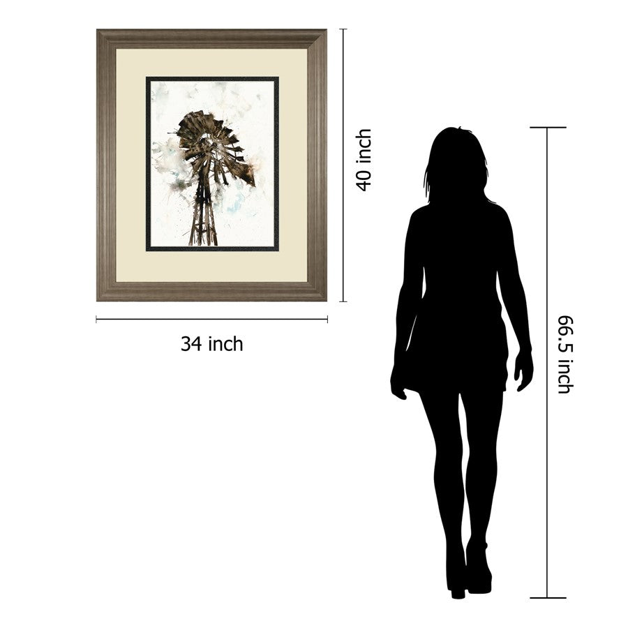 Classy Living Rustic Windmill Wall Art 34x40in | Transitional Tranquil Ash MDF Frame | Living Room & Office Decor | 34 x 40 x 1 in | Model DM5838