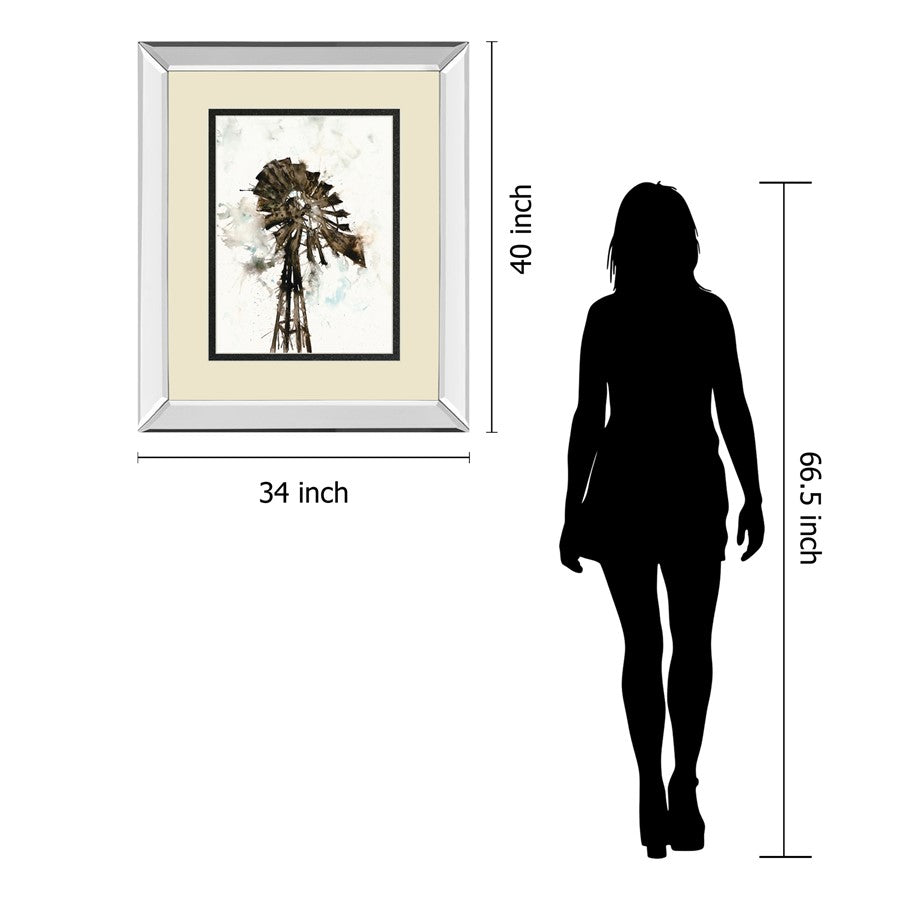 Classy Living Rustic Windmill Wall Art 34x40in | Transitional Mirrored Frame and Double Matting | Living Room & Office Decor | 34 x 40 x | Model DM5838MF