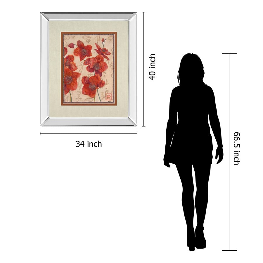 Classy Living Red Orchid Elegance Wall Art 34x40in | Traditional Mirrored Frame with Double Matting | Living Room, Bedroom & Office | Model DM5914MF