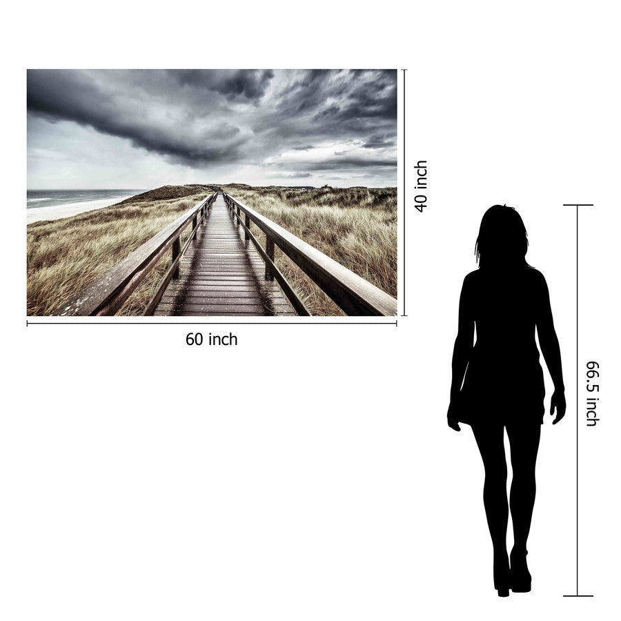 Classy Living Beach Boardwalk 60x40in Frameless Glass Wall Art | Contemporary Coastal Tempered Glass | Living Room & Hallway Decor | 60 x | Model SF1216