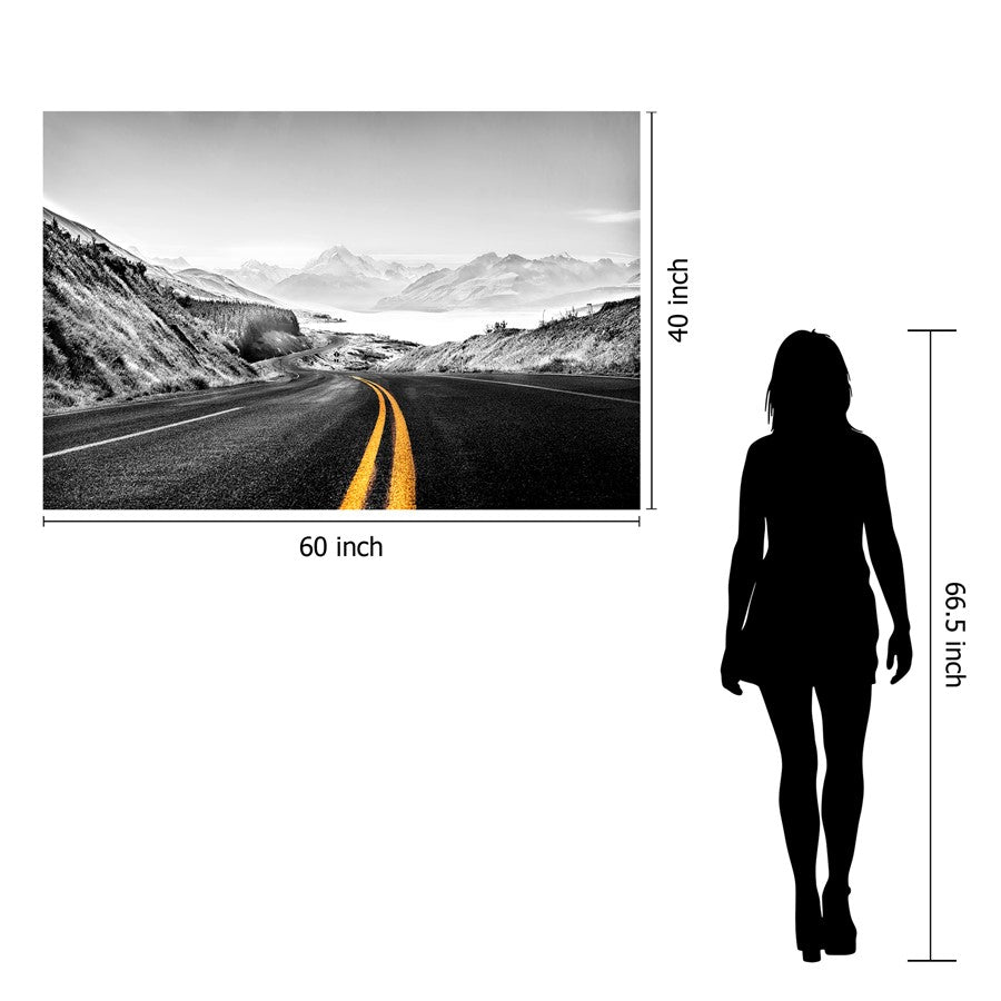 Classy Living Mountain Road 60x40 Frameless Glass Wall Art | Contemporary Monochrome Landscape on Tempered Glass | Living Room & Office | Model SF1315