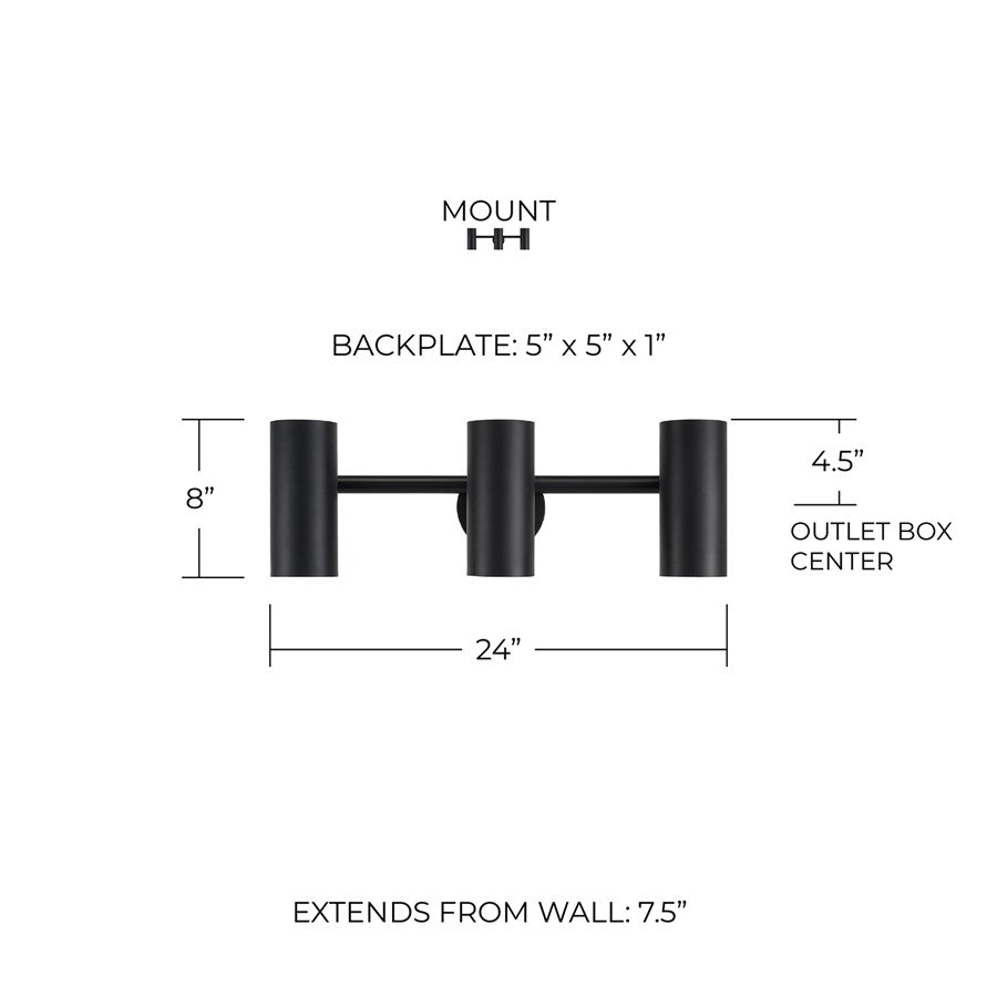 Capital Lighting Robbie 3 Light Vanity, Matte Black