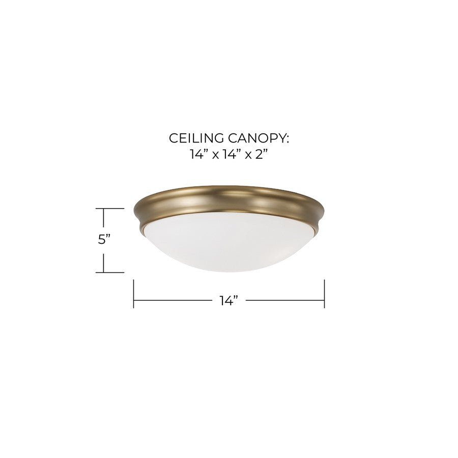 Homeplace Lighting Hansen 3Lt Flush Mount, Aged Brass/Soft White Glass