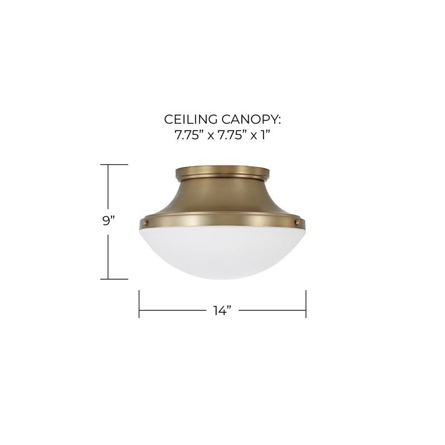 Capital Lighting Arlo 3Lt Flush Mount, Aged Brass/Soft White Glass