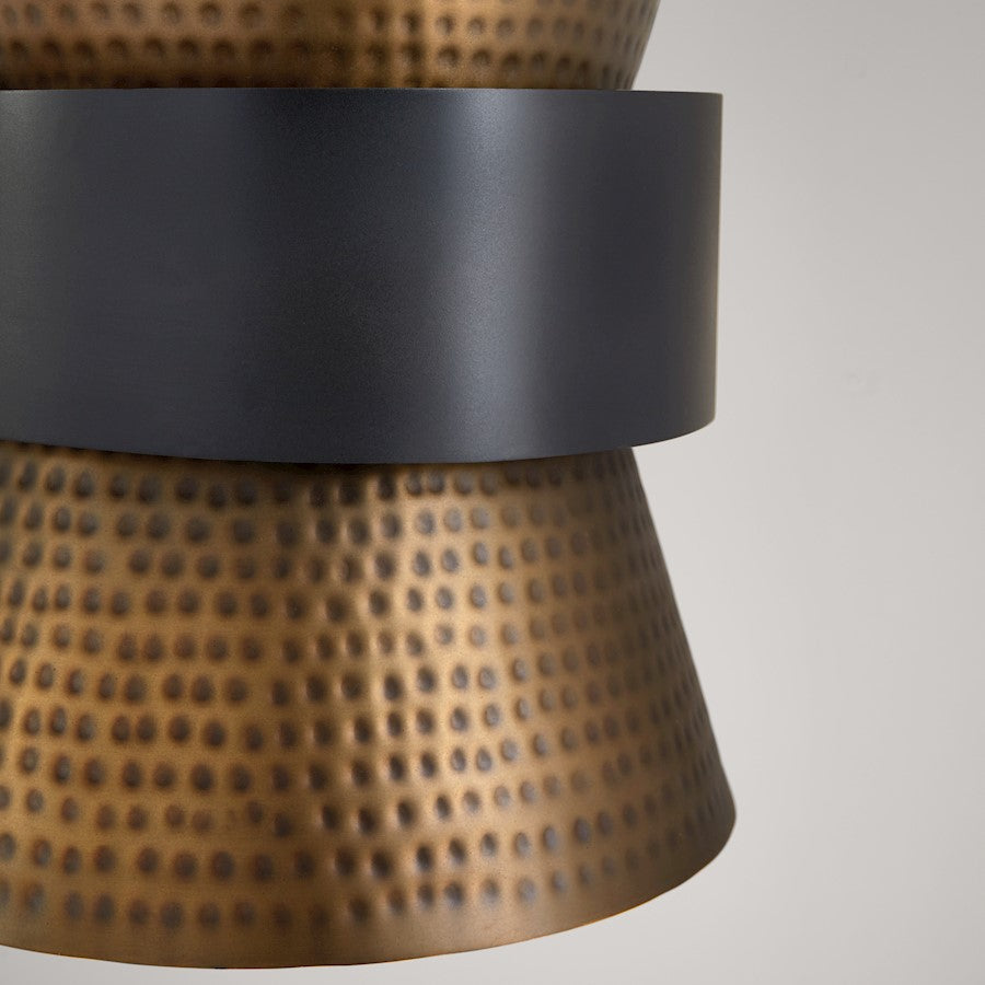 1 Light Pendant, Patinaed Brass and Dark Zinc