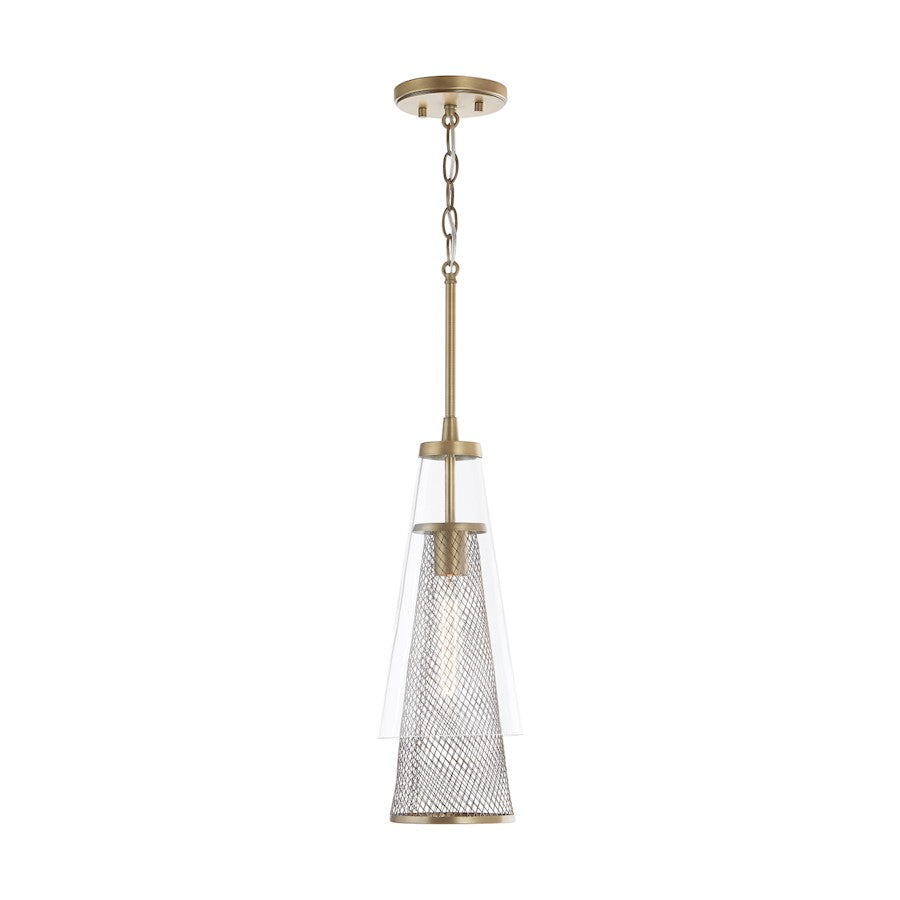 1 Light Pendant, Aged Brass