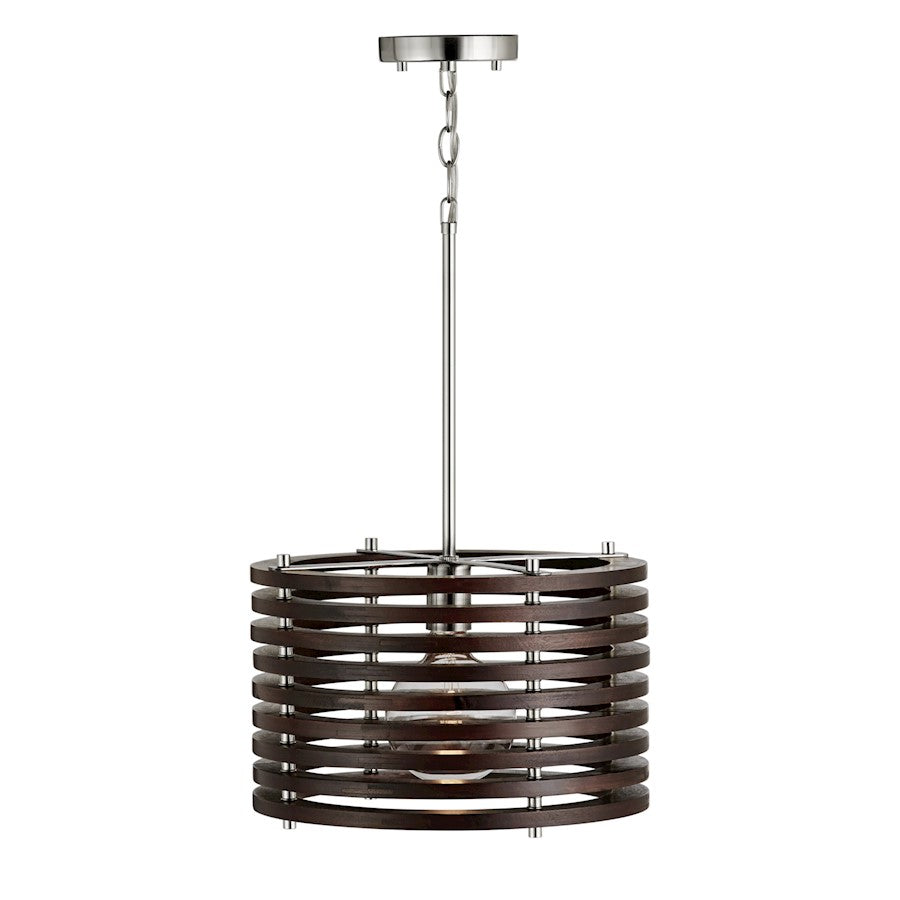 1 Light Pendant, Dark Wood/Nickel