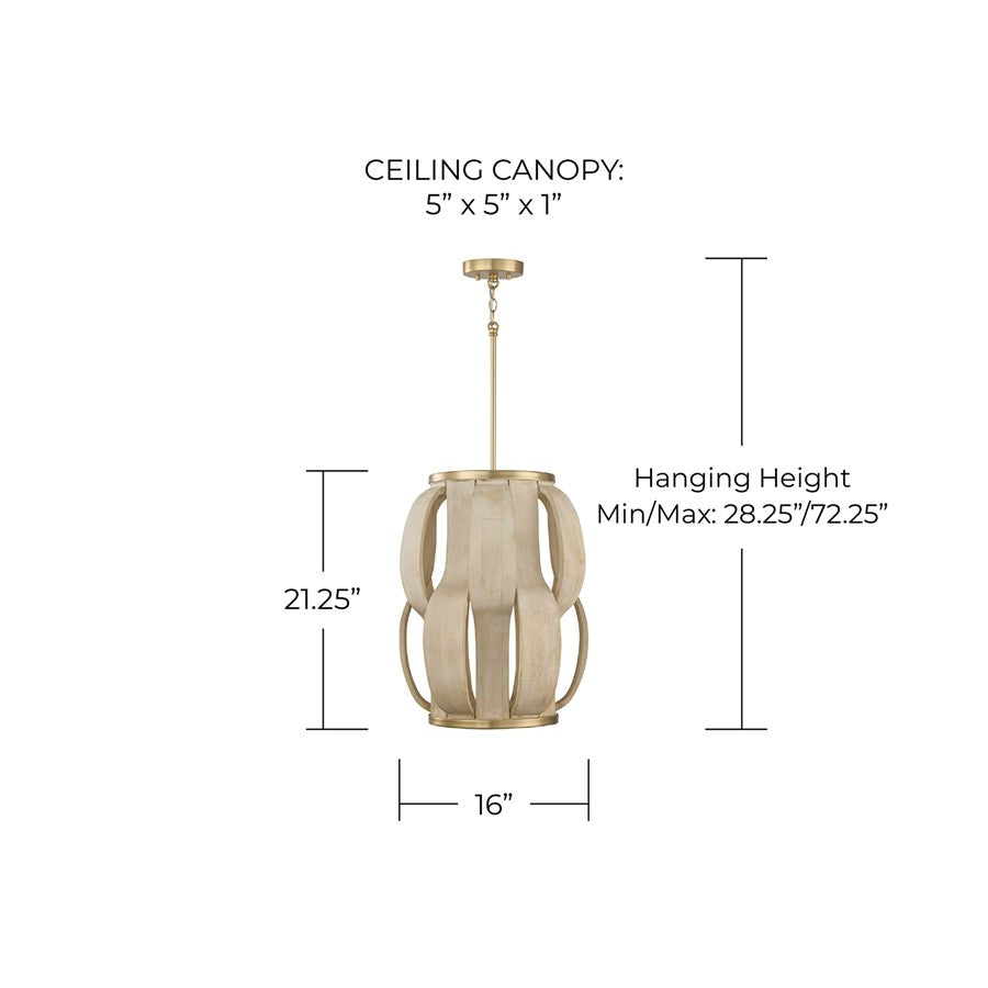 Capital Lighting Willa 1 Light Pendant, Matte Brass