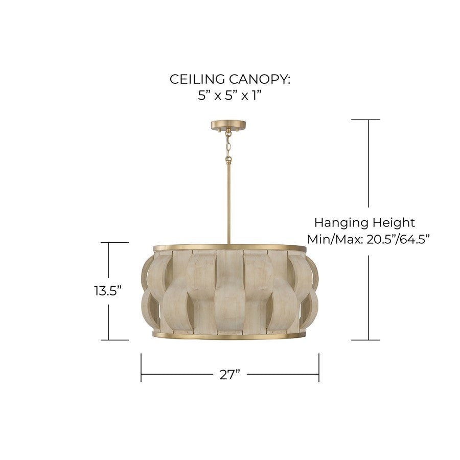 Capital Lighting Willa 4 Light Pendant, Matte Brass