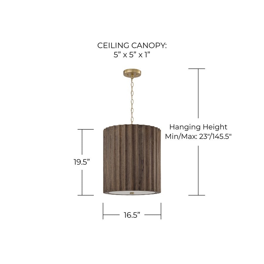Capital Lighting Cody 3 Light Pendant, Matte Brass