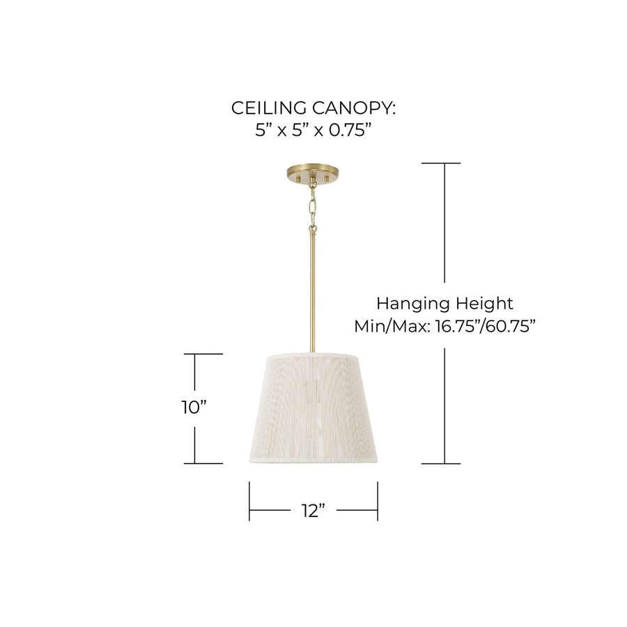 Capital Lighting Tara 1 Light 12" Pendant, Matte Brass