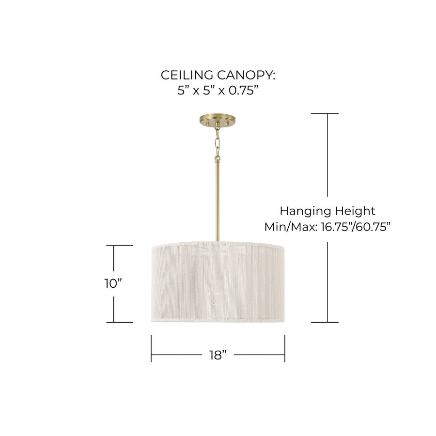 Capital Lighting Tara 1 Light 18" Drum Pendant, Matte Brass