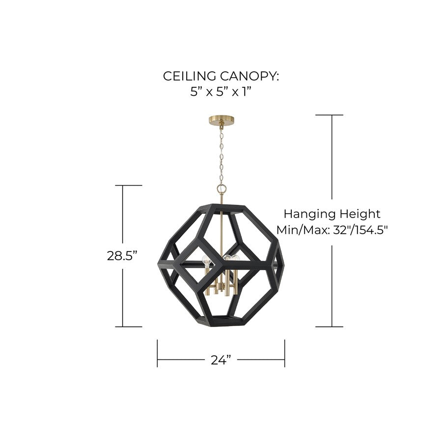 Capital Lighting Geo 4 Light Pendant, Flat Black and Matte Brass
