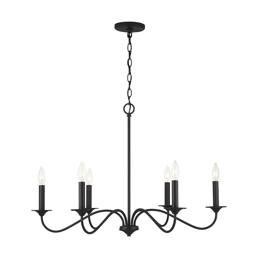 6 Light Chandelier, Black Iron