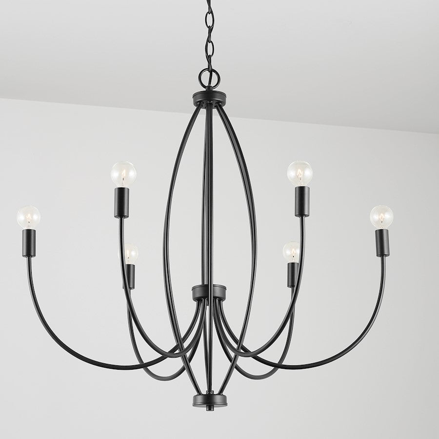 6 Light Chandelier, Matte Black
