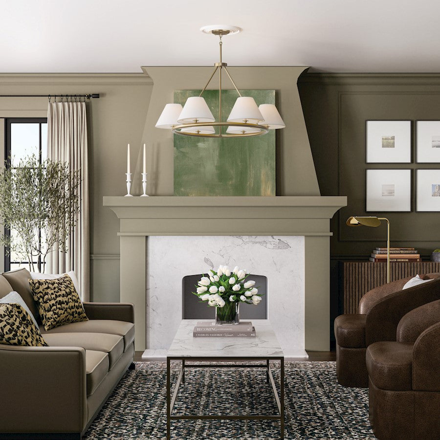 6 Light Chandelier, Brass