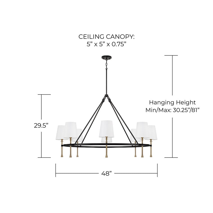 Capital Lighting Hollis 8Lt Chandelier, Black/Gold/White Fabric