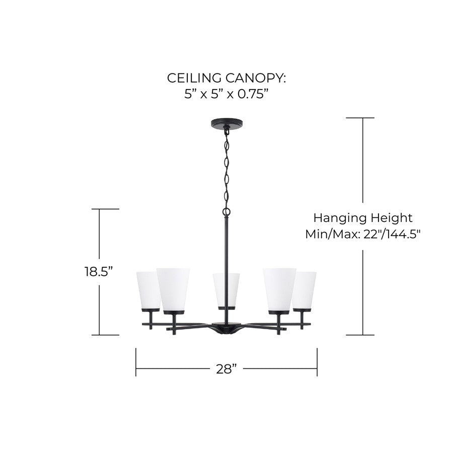 Homeplace Lighting Drake 5Lt Chandelier, Black/Soft White Glass