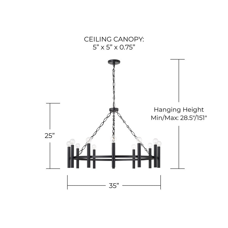Capital Lighting Winton 12 Light Chandelier, Matte Black