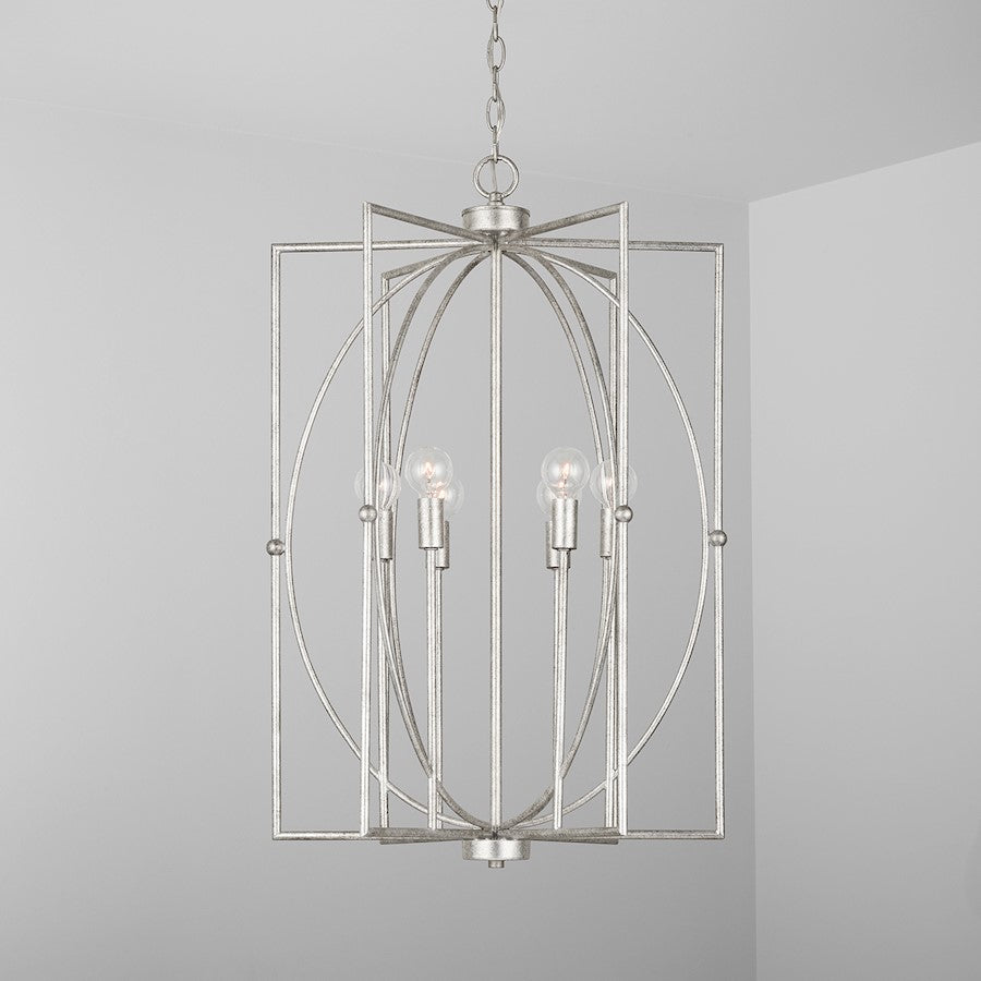 6 Light Foyer, Antique Silver