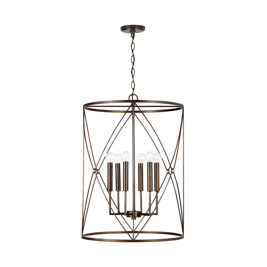 6 Light Foyer, Buffed Bronze