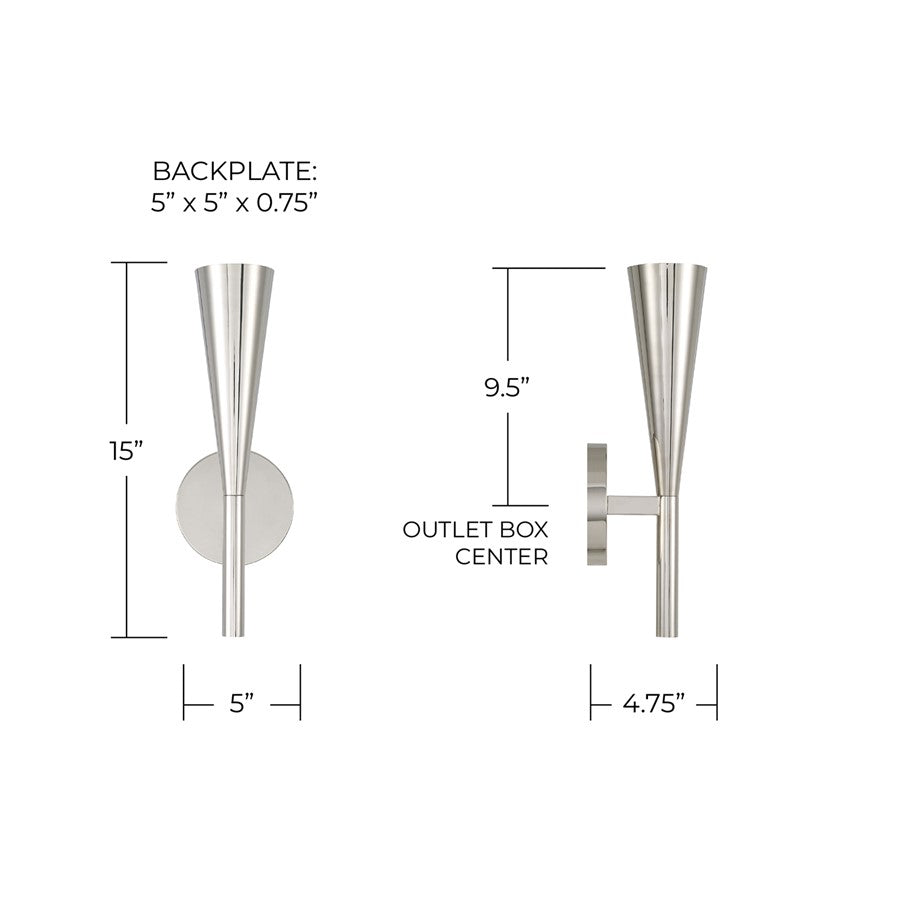 Capital Lighting Levi 1 Light Sconce, Polished Nickel
