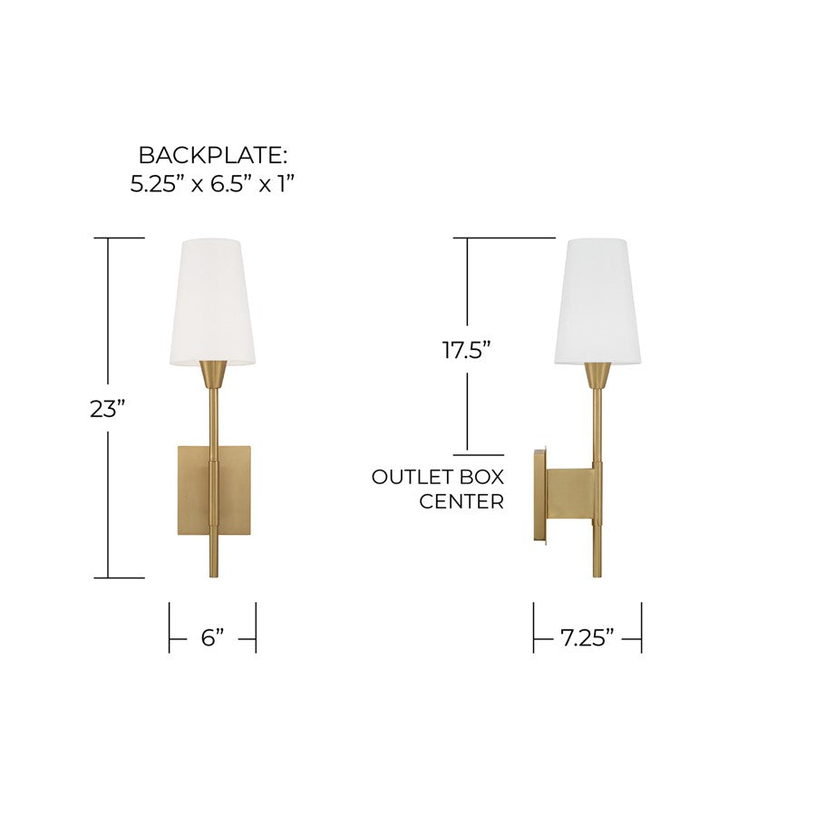 Capital Lighting Leland 1 Light Sconce, Aged Brass/White Fabric